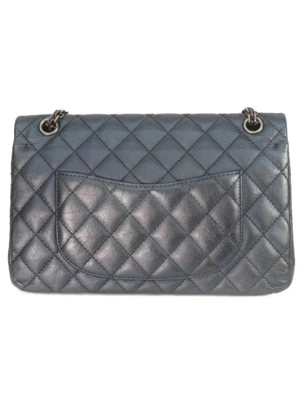 Chanel Metallic Blue Gray Vintage Calf Silver Quilted 2.55 Large Chain Handbag